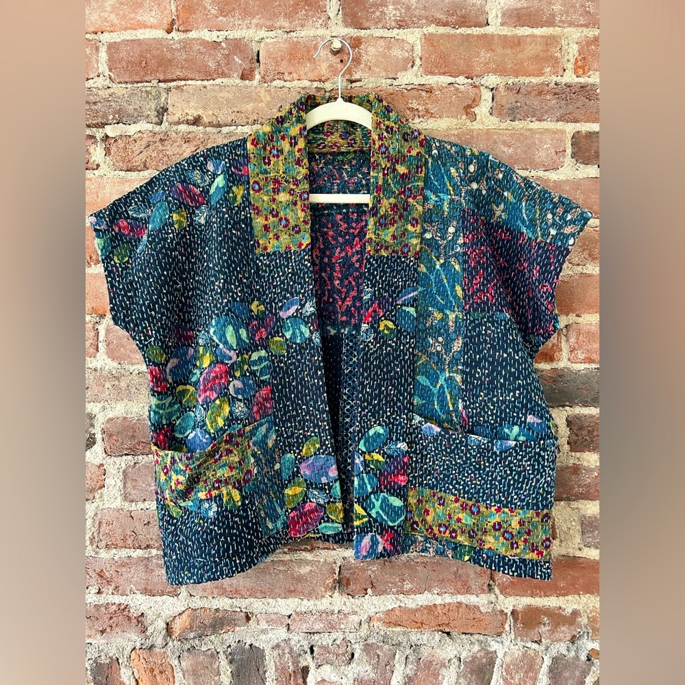 Reversible Handmade USA made Kantha Quilt Jacket by Otto Finn, Size XS